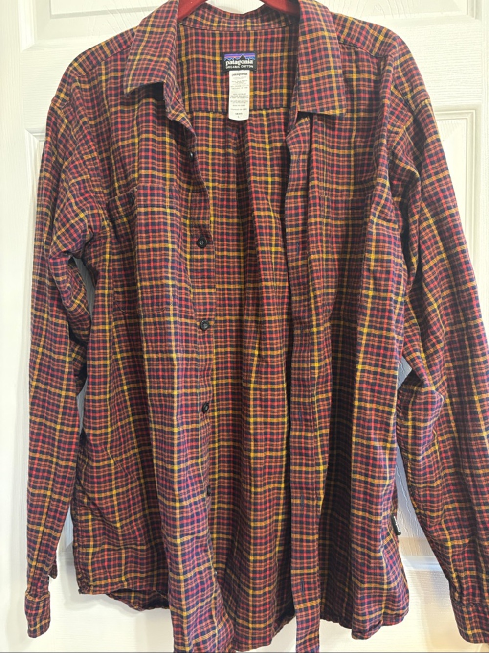 Patagonia Red and Yellow Plaid Long-Sleeve Shirt, 100% cotton